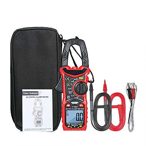 AUTENS AC/DC Digital Clamp Meter 6000 Counts True RMS Auto Range NCV AC DC Current Voltage Resistance Capacitance Frequency Diode Temperature Measure Tester, Backlight LCD Display Flashlight