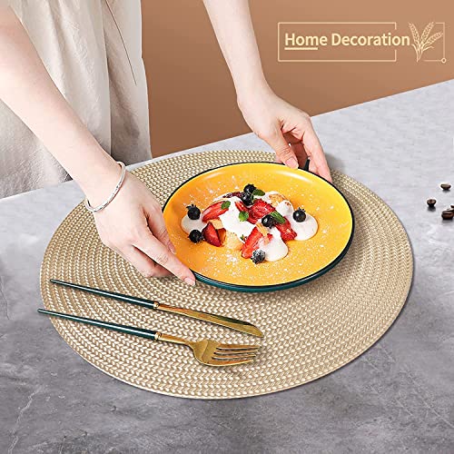 FYY Placemats, Round Placemats Set of 6 for Dining Table, Washable Round Anti-Skid Heat-Resistant PVC Table Mats Durable Stain Resistant Kitchen Table Mats, Set of 6 Gold
