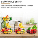 2 Tier Fruit Basket for Kitchen Countertop Detachable Metal Wire Fruits Vegetable Storage Bowl Tiered Stand Holder with Banana Hanger for Dining Table Organizer