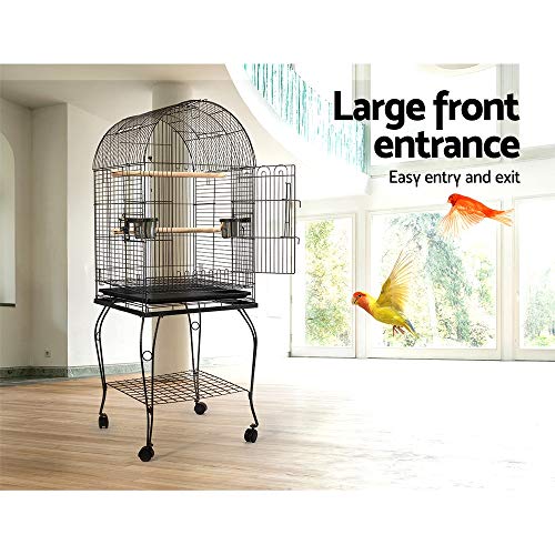 i.Pet Bird Cage 53 x 53 x 150cm Large Guinea Pig Pet Birds Parrot Ferret Cages Aviary Budgie Finch Canary Stand Toys,Black 2 Perch with Wheel + Slide-Out Removable Tray