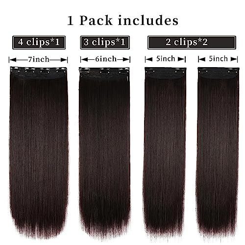 Straight Hair Extensions Long Dark Brown Hair Extensions #6 Clip in Hair Extensions for Women 4PCS Hair Extensions Fluffy and No Tangled(4pcs, 20Inch, 6#)