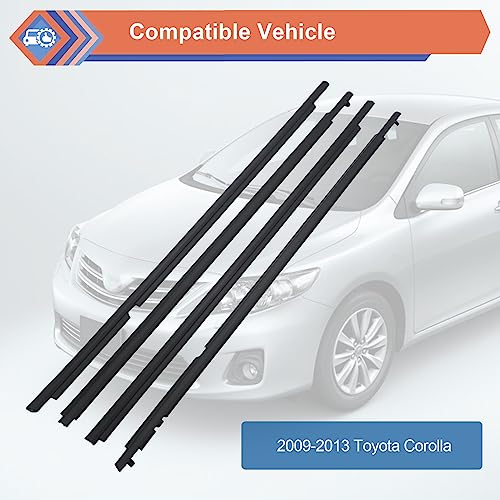 ZONFANT 4 Pcs Black Car Outer Door Window Moulding Trim Weatherstrip Seal Belt Compatible with 2009-2013 Toyota Corolla, Replace