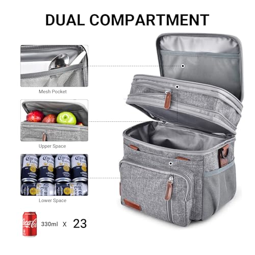 【Icepacks Included】LIWEGHT Expandable Large Lunch Bag 15L Double Deck Lunch Box Leakproof Cooler Bag for Men Women Adults Insulated Lunch Tote Bag with Shoulder Strap