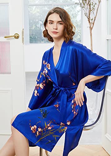 Women's Long Silk Robes Long Satin Robes Long Kimono Robes Floral Silky  Bathrobes Dressing Gown, One Size