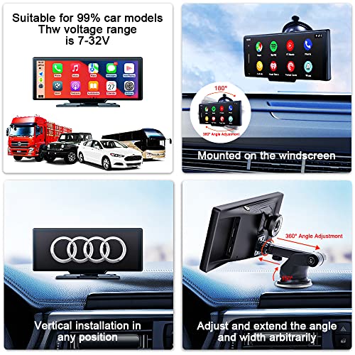 9.3" Portable Car Radio with 4k Dashcam, Wireless Dash Mount Apple CarPlay & Android Auto, Touch Screen Display, Double Din Stereo Bluetooth, Mirror Link, FM, Drive Mate Car Play Navigation,Carbuddy