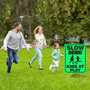 4 Pieces Slow Down Kids At Play Sign with Metal Stake, 12 x 16 Inch Kids At Play Safety Signs, Double Sided Child Safety Caution Signs, Children Sign for Street, Lawn Neighborhoods(Green)