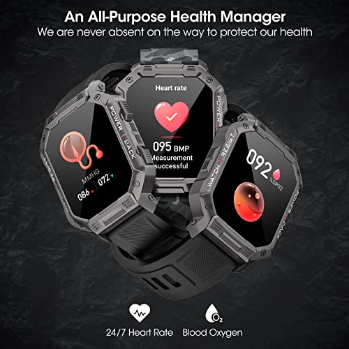 Military Smart Watch for Men (Answer/Make Call), 2023 Newest 1.83" Waterproof Tactical Smartwatch for Android iOS iPhones, Bluetooth Call Outdoor Sports Fitness Tracker with Heart Rate, Pedometer