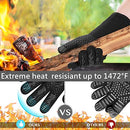 BBQ Fireproof Gloves - Grill Cut-Resistant Gloves 1472°F Extreme Heat Resistant, Silicone Non-Slip Oven Gloves for for Kitchen Garden BBQ Grilling and Outdoor Cooking Campfire