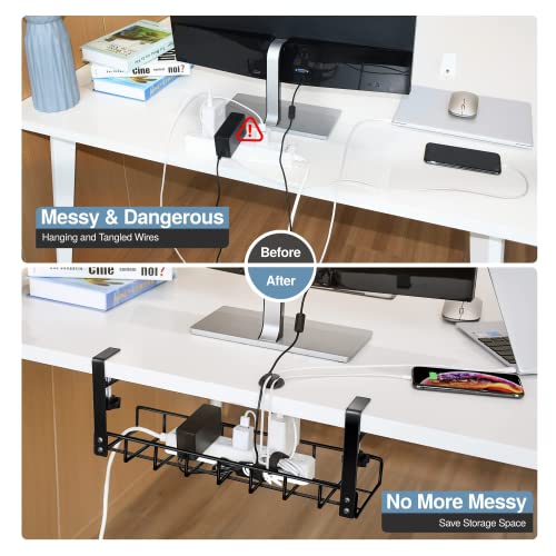 Under Desk Cable Management Tray 1 Pack, Xpatee Upgraded Wire Management No Drill, Cable Tray with Clamp for Desk Wire Management, Computer Cable Rack for Office, Home - No Damage to Desk