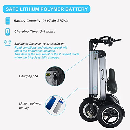 TopMate ES32 Electric Scooter 3 Wheels Foldable Trike with Seat for Adults, Light Weight Scooter with Reverse Function and Key Switch, 10 Inch Pneumatic Tires Tricycle for Commute and Travel