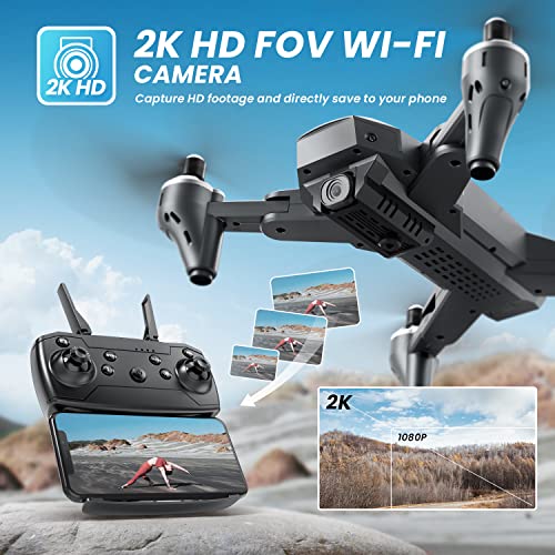 DEERC Drone with Camera 2K HD FPV Live Video 2 Batteries and Carrying Case, RC Quadcopter Helicopter for Kids and Adults, Gravity Control, Altitude Hold, Headless Mode, Waypoints Functions