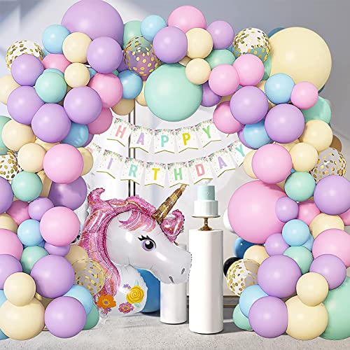 DIY Unicorn Balloon Garland Kit, Party Supplies,16 feet, with Unicorn, Stars, Metal, Pearl Balloons, Confetti. Unicorn Party Supplies and Decorations for Girls Birthday