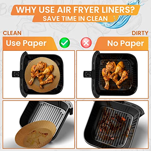 100 PCS Air Fryer Disposable Paper Liner, Air Fryer Liners Non-Stick, Round Cooking Baking Paper Oil-Proof, Water-Proof, Parchment Paper for Air Fryer Baking Roasting Microwave, 6.3 inch (Round)