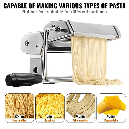 VEVOR Pasta Machine, 9 Adjustable Thickness Settings Pasta Maker Machine, Noodle Maker 150 Stainless Steel Pasta Rollers and Cutter, Manual Pasta Machine Perfect for Spaghetti Pasta Lasagna Fettuccini