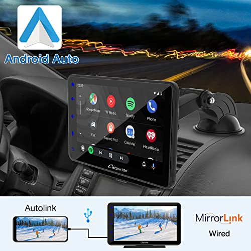 Carpuride W707 Wireless Apple Carplay & Android Auto, 7 Inch HD IPS Touchscreen Car Radio with Button, Bluetooth 5.0/Google/Mirror Link/GPS/Siri/Mic/FM Portable Car Stereo, Dash Windshield Mounted