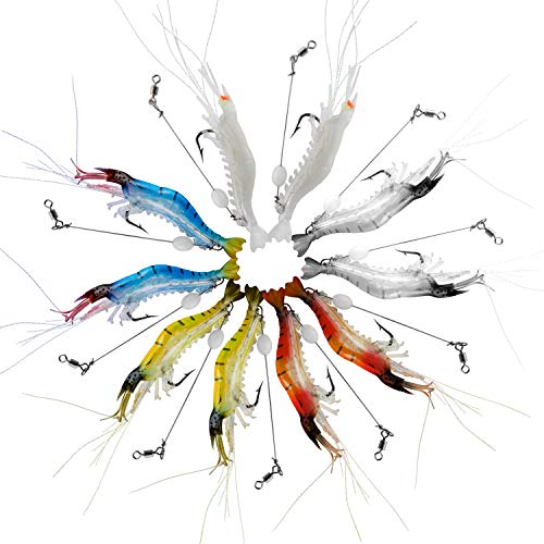 WANBY Artificial Silicone Soft Bait Set Luminous Swimbait Shrimp Fishing Lure with Hooks Fishing Tackle Freshwater/Saltwater (10Pcs)