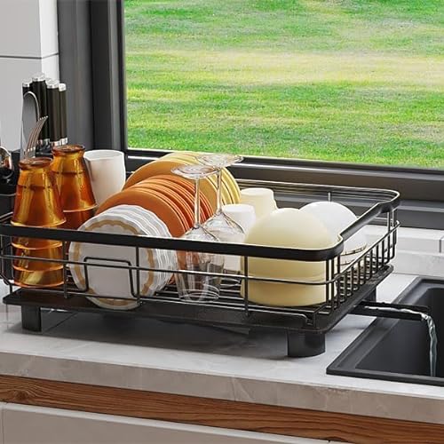 Large Dish Drying Rack with Drainboard, Stainless Steel Dish Rack for Kitchen Counter,Detachable Dish Drainer Organizer Shelf with Utensil Holder Set