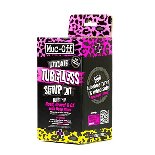 Muc Off Ultimate Tubeless Setup Kit for Tubeless Ready Bikes, Road/Gravel/CX 60mm - Includes Rim Tape, Seal Patches, Tubeless Valves and Tyre Sealant, Road 60mm