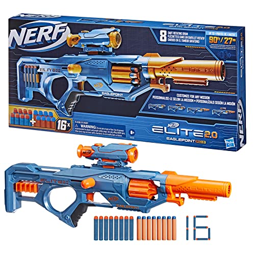 Nerf Elite 2.0 Eaglepoint RD-8 Blaster - 8-Dart Drum - Detachable Scope and Barrel - 16 Official Nerf Elite Darts - Bolt Action - Toys for Kids - Sport and Outdoor Toys - F0423