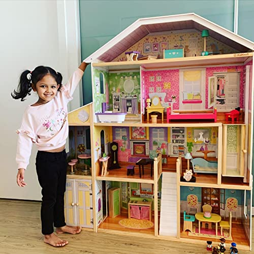 KidKraft Majestic Mansion Wooden Dolls House with Furniture and Accessories Included, 4 Storey Play Set with Garage and Lift for 30 cm/12 Inch Dolls, Kids' Toys, 65252 - Amazon Exclusive