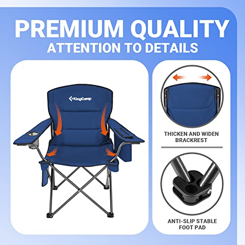 KingCamp Oversized Camping Chair Folding Chair Lawn Chairs Heavy Duty 300lbs Camp Chair Full Padded High Back Portable Chair with Cooler Bag, Cup Holder, Side Pocket for Outdoor Fishing Picnic Sports