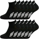 12 Pairs - Mens Official Umbro Sport Trainer Liner Socks Ankle Invisible Socks - UK Size 6-11 (Black), Black, 6-11