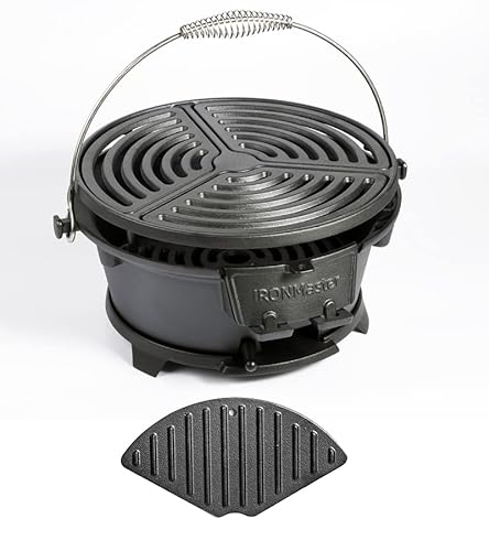 IronMaster R36pro Pre-Seasoned Cast Iron Hibachi Grill, Portable Charcoal Grill for Outdoor Camping, BBQ Cooking Surface 13.2"