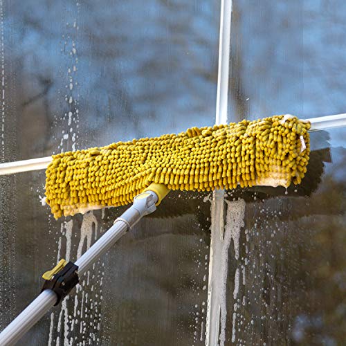 DocaPole 18” Window Scrubber for Large Windows | Chenille Microfiber Washer for Cleansing Glass Surface | Cleaner for Washing Glass | Cleaning Outdoor | Solar Panels | No Scratch | Efficient Scrubbing