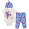 Marvel Avengers Spider-Man Hulk Captain America Baby 3 Piece Outfit Set: Cuddly Mix N' Match Bodysuit Pants Hat, White / Blue, 3-6 Months