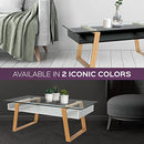 (Donatella) - bonVIVO Designer Coffee Table Donatella, Modern Coffee Table for Living Room, White Coffee Table, Coffee or Side Table with Natural Wood Frame and Glass Top, Coffee Tables