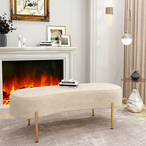 ALISH Upholstered Bench Modern Ottoman Bench Bed Bench Entryway Bench with Gold Legs for Living Room, Bedroom Beige