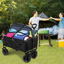 Collapsible Wagon Cart, Portable Heavy Duty Large Capacity Outdoor Garden Wagon with Big All-Terrain Wheels and Drink Holders, Beach Wagon Stroller for Garden Camping Fishing Sports Shopping