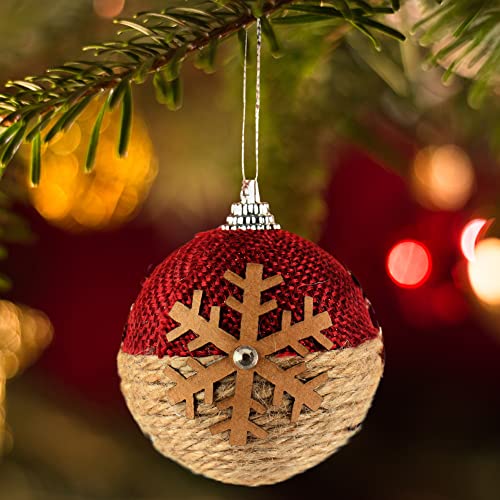 com-four® 6 x Christmas Baubles with Christmas Motifs, Christmas Tree Baubles with Fabric Cover for Christmas, Tree Decorations for The Christmas Tree (Beige/red, Pack of 6)