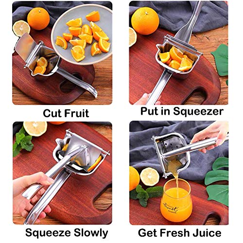 Real Stainless Steel Lemon Squeezer Citrus Juicer Hand Press Heavy Duty Manual Squeeze Juice Extractor Maker Orange Lime Grapefruit Presser - Bonus 50 Pcs Filter Bags