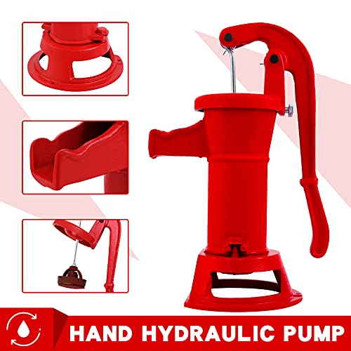 Youwise Red Cast Iron Pitcher Pump 25 ft Lift, Retro Hand Water Pump, Manual Water Suction Pump for Home, Yard, Garden, Farm, Pond