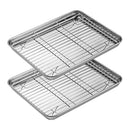 4 PCS 9 x 6.9 x 0.98 Inch Baking Sheets and Racks Set, 304 Stainless Steel Baking Sheet Oven Tray and Cooling Grid Rack for Cookies and Meats(Pans + Racks)