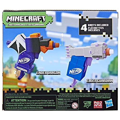 Nerf MicroShots Minecraft Ender Dragon and Elder Guardian Mini Blaster 2-Pack, 4 Nerf Elite Darts, Pull to Prime Handle, Amazon Exclusive