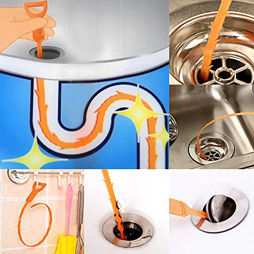 7 Pack Drain Augers, SENHAI 20 inch Hair Drain Clog Remover Drain Relief Auger Cleaning Tool (2 Stainless Steel and 5 Plastic)