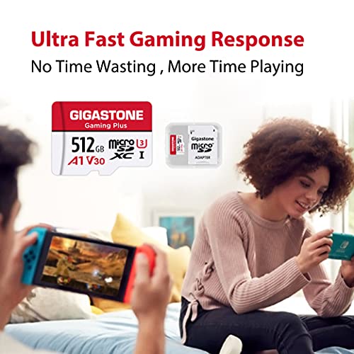 Gigastone 512GB Micro SD Card, Gaming Plus, MicroSDXC Memory Card for Nintendo-Switch Compatible, 100MB/s, 4K Gaming, High Speed, UHS-I A1 U3 V30 Class 10