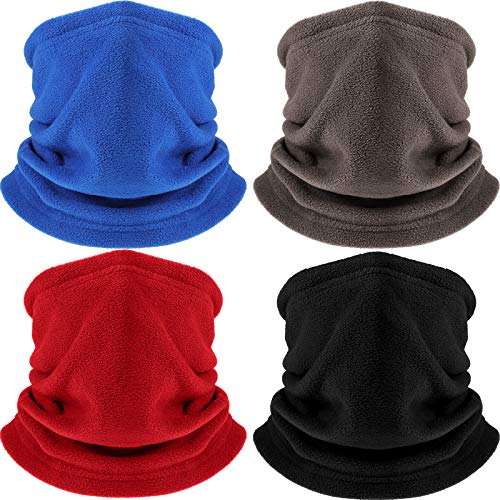 4 Pieces Winter Fleece Neck Warmer Gaiter Thick Thermal Windproof Ski Neck Gaiter Balaclava, Black, Blue, Red, Coffee, l