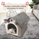 Cat Bed and Small Dog Bed, Self-Warming Cat Tent Cave for Kittens and Small Dogs Triangle Cat House Hut with Washable Cushion for Outdoor and Indoor (Medium, Grey)