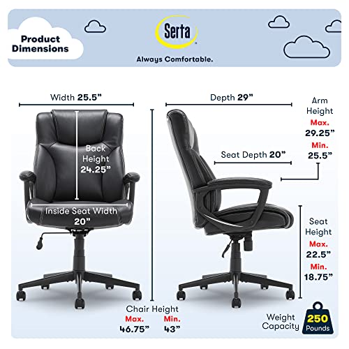 Serta Style Hannah II Office Chair, Bonded Leather, Black