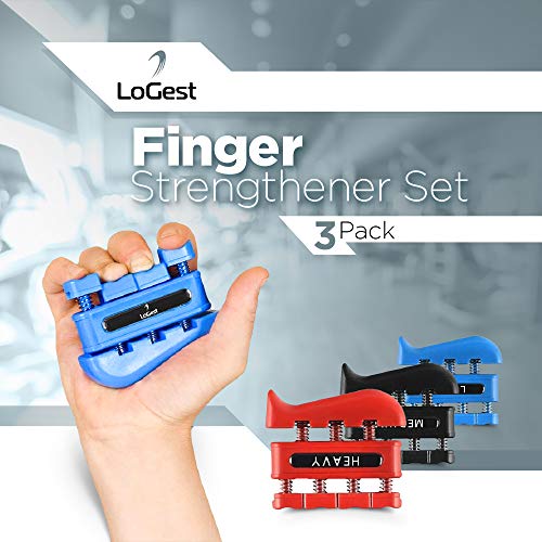 Finger Strengthener (3 Pack) - Guitar Digit Exerciser - Hand Grip Workout Equipment for Musician, Rock Climbing and Therapy - Master Gripper Exercise Tool - Forearm Muscle Strengthening Kit