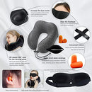 DAWNTREES Travel Pillow Neck Support,Memory Foam Neck Pillows for Travel Airplane, 360-Degree Head Support,Travel Kit with 3D Contoured Eye Masks,Earplugs.