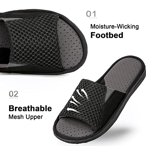 LongBay Men's Comfy Memory Foam Slide Slippers Breathable Mesh Cloth House Shoes