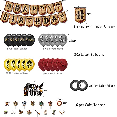 Magic Wizard Birthday Party Decoration, Harry Style Party Supplies Set Include Happy Birthday Banner, Cake Toppers, Wizard HP Themed Balloons (39Pack)