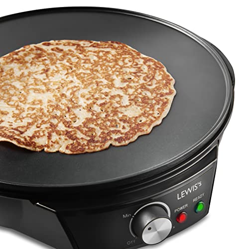 Lewis’s 1200W Electrical Pancake and Crepe Maker - 12" Non-Stick Hot Plate With Raised Edges For Reduced Wastage with Adjustable Temperature and Utensils Included