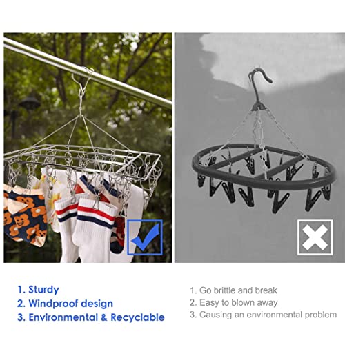 iDopick Clothes Drying Rack, 50 Clips Large Stainless Steel Laundry Clothesline Hanging Rack Drying Clothes Hanger Clothespins Windproof Pegs Hook for Drying/Socks/Underwear/Clothes/Towels