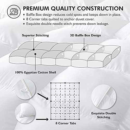 (King) - Luxurious King/California King Size Siberian Goose Down Comforter, 1200 Thread Count 100% Egyptian Cotton 750FP, 1480ml, 1200TC, White Solid