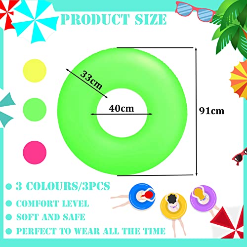 Inflatable Pool Floats Swimming Rings Tubes for Kids Adults,3pcs 91cm Kids Rubber Ring for Swimming,Inflatable Wheel Pool Tube Raft Swim Ring Floaties for Kids Swimming Pool Summer Beach Water Party